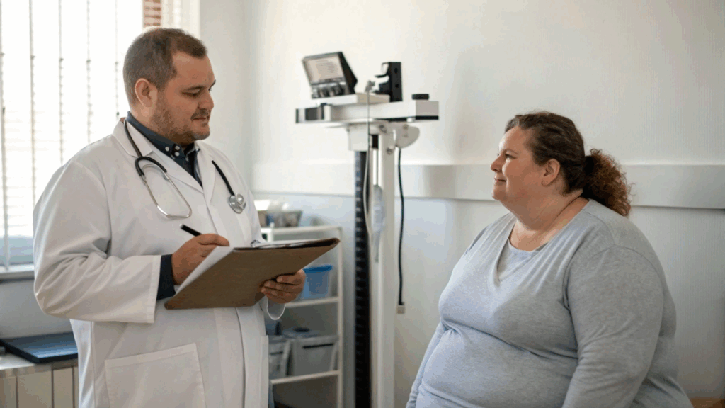 Medical Weight Loss consultation with an overweight woman and doctor