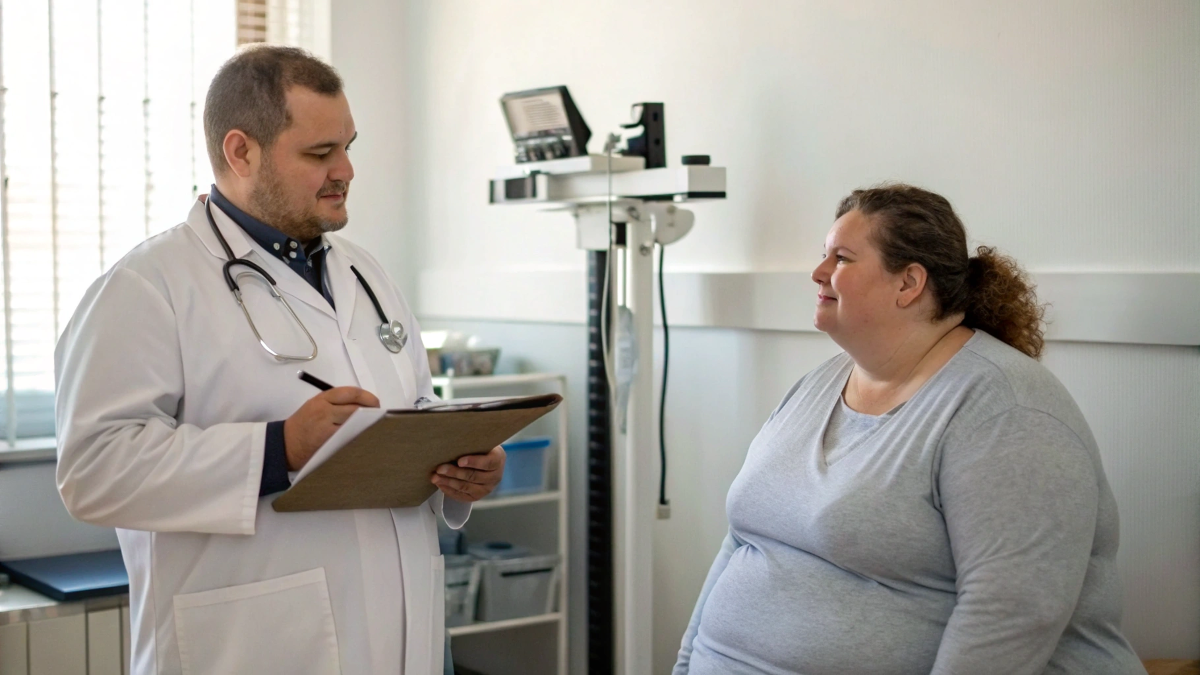 Medical Weight Loss consultation with an overweight woman and doctor