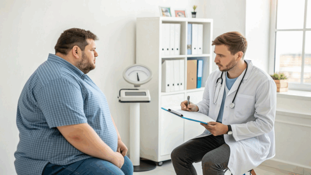 medical weight loss doctor and overweight patient